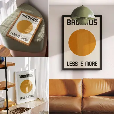 Decorative poster minimalist circle Bauhaus design with a cream background