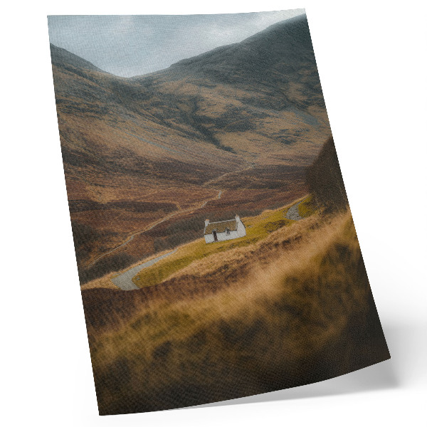 Poster A mountain landscape with a lonely cottage in the middle of nature