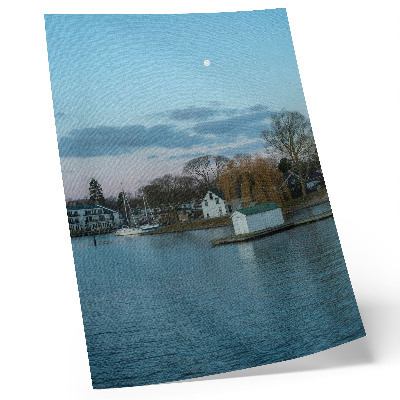 Art print The sky over the lake, the houses, the moon, the trees