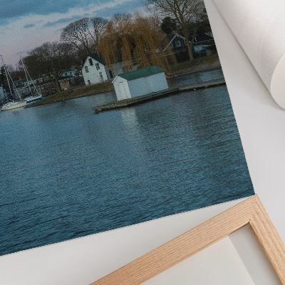 Art print The sky over the lake, the houses, the moon, the trees