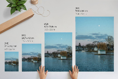 Art print The sky over the lake, the houses, the moon, the trees