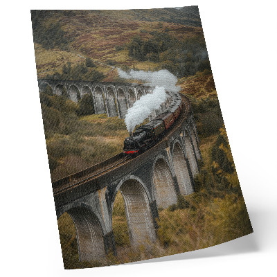 Premium wall art A train on a bridge among green hills