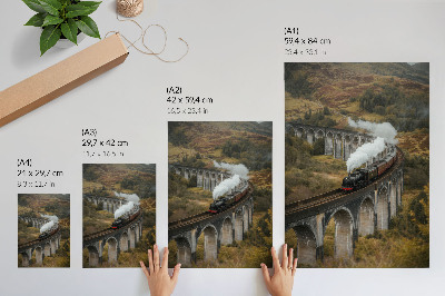 Premium wall art A train on a bridge among green hills