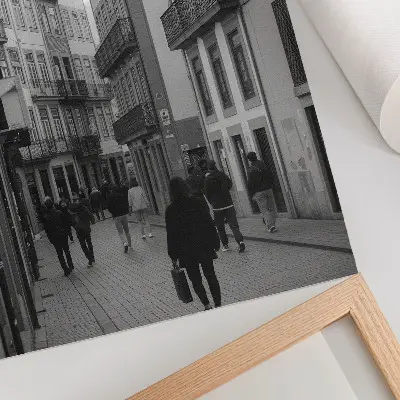 Art print street photography of architecture and people in black and white