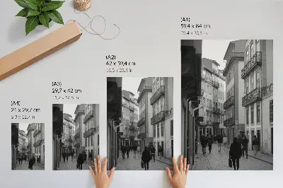 Art print street photography of architecture and people in black and white