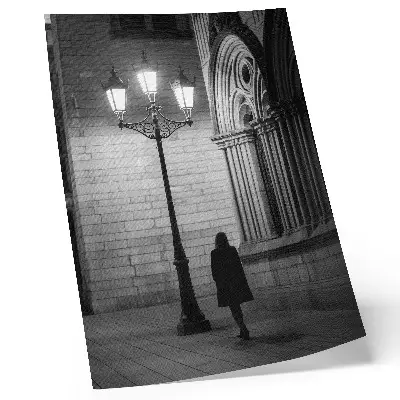 Black and white architecture wall art lantern at night scene