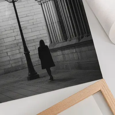 Black and white architecture wall art lantern at night scene