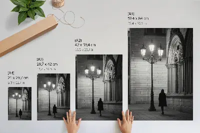 Black and white architecture wall art lantern at night scene