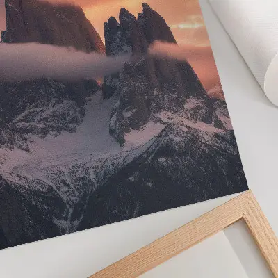 Poster featuring a mysterious foggy mountain landscape at sunset