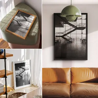 Modern geometric stairs wall art premium edition