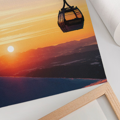 Art print Cable car at sunset in the mountains