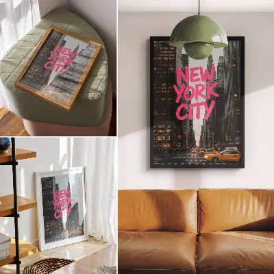 Skyscrapers poster modernity with pink accents