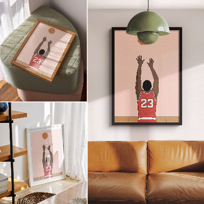 Premium wall art Pastel pink basketball player with a ball in flight