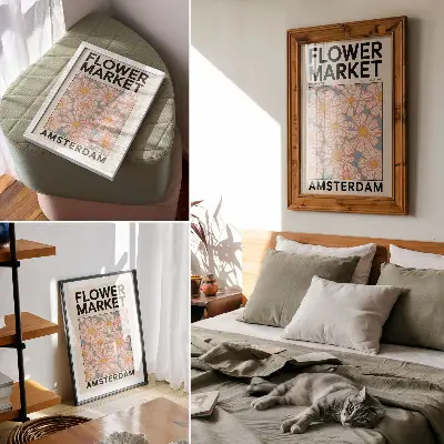 Poster vintage floral design in bright colors