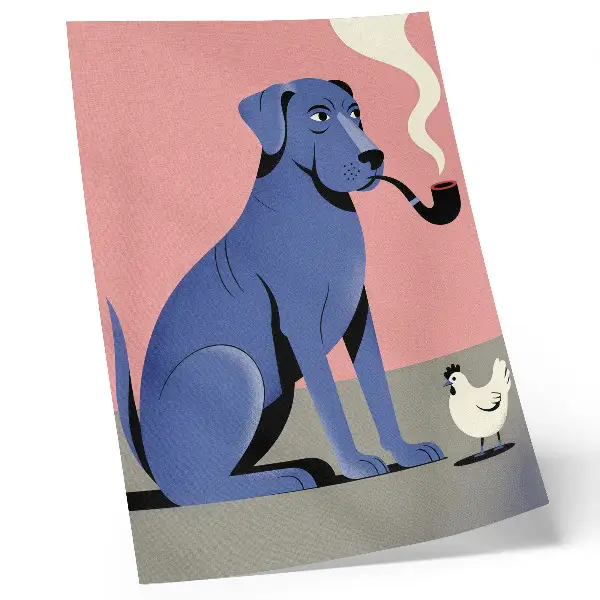 Premium wall art blue dog with a pipe on a pink background