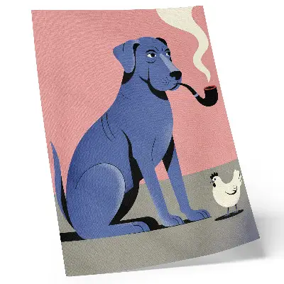 Premium wall art blue dog with a pipe on a pink background