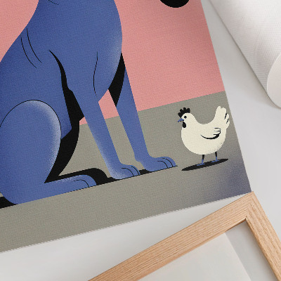 Premium wall art Blue dog with pipe hen pink background
