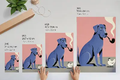 Premium wall art blue dog with a pipe on a pink background