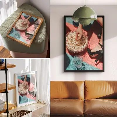 Premium wall art colorful glass art featuring an elegant popcorn figure