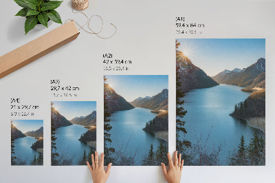 Poster Majestic mountains, lake, sun, harmony of nature