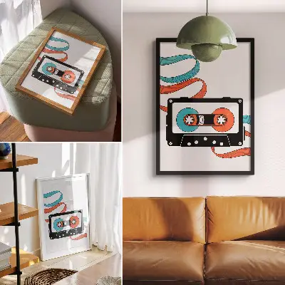 Retro pop art cassette poster with colorful markings