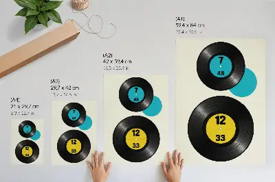 Art print modern vinyl records in yellow and turquoise