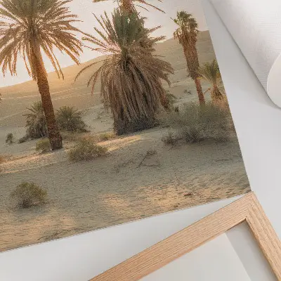 Premium wall art featuring palm trees, sun, and gentle dunes in warm colors