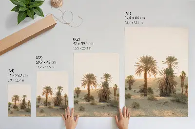 Premium wall art featuring palm trees, sun, and gentle dunes in warm colors