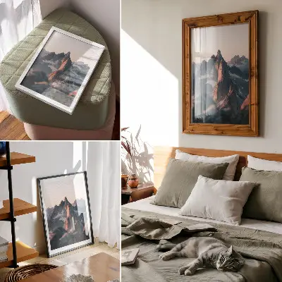 Art print mountains in the sunset light with pastel shades