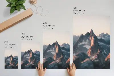 Art print mountains in the sunset light with pastel shades