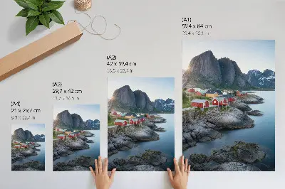 Premium wall art seaside cottages with mountain landscape and nature scenery