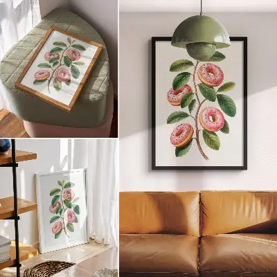 Poster pink buds and green leaves twig design