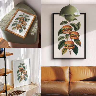 Art print Hamburgers growing on the branches of a green tree