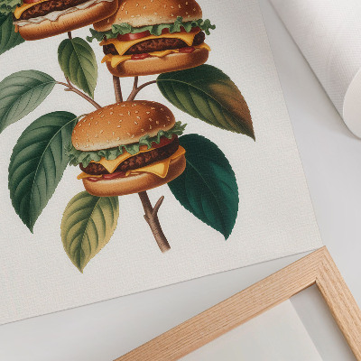 Art print Hamburgers growing on the branches of a green tree