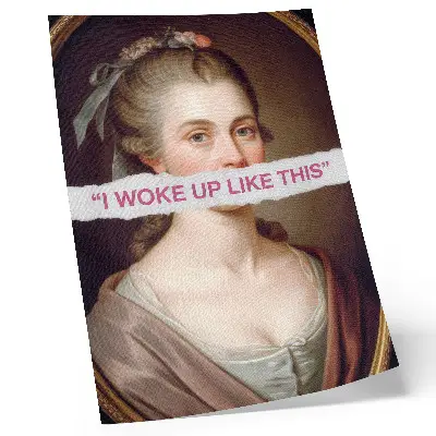 Portrait of a woman playing with typography poster classic