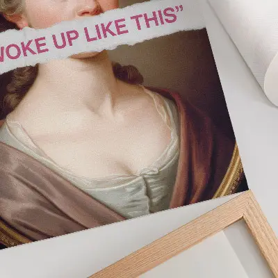 Portrait of a woman playing with typography poster classic