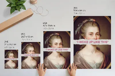 Portrait of a woman playing with typography poster classic