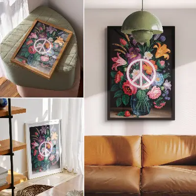 Decorative poster colorful bouquet of flowers as a symbol of peace
