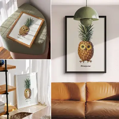 Pineapple and owl poster a fanciful illustration