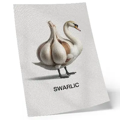 Swan and garlic surrealist wall art premium canvas print
