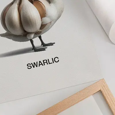 Swan and garlic surrealist wall art premium canvas print