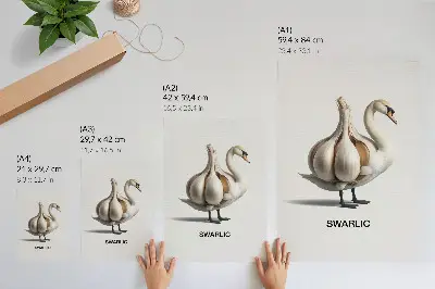 Swan and garlic surrealist wall art premium canvas print