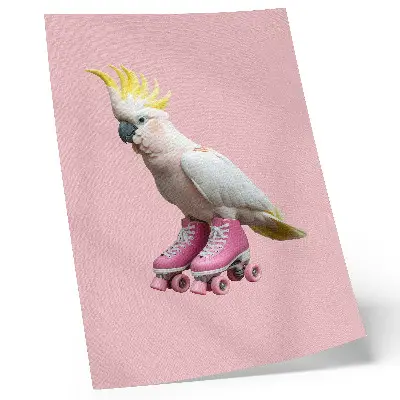 Decorative poster a parrot on roller skates in pastel colors with a modern style