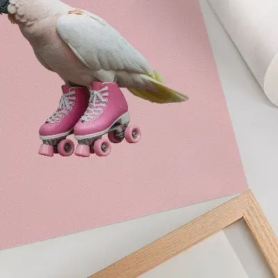Decorative poster a parrot on roller skates in pastel colors with a modern style