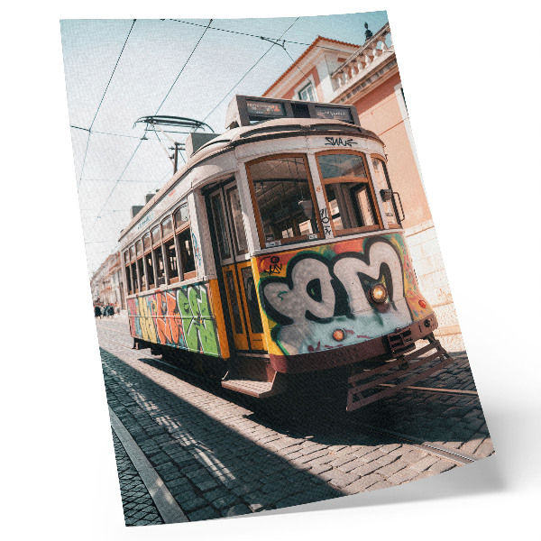 Decorative poster Tram graffiti urban street architecture