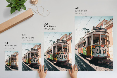 Decorative poster Tram graffiti urban street architecture