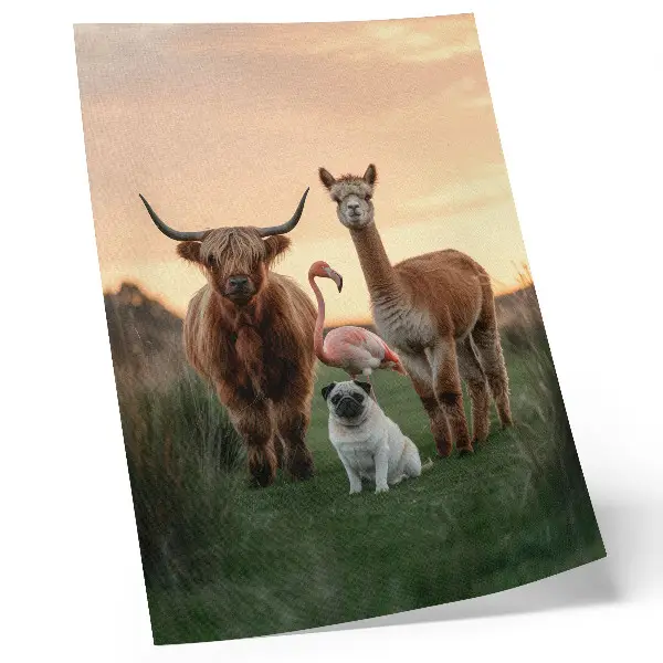 Poster animals against a sunset background showing the harmony of nature