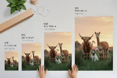 Poster animals against a sunset background showing the harmony of nature
