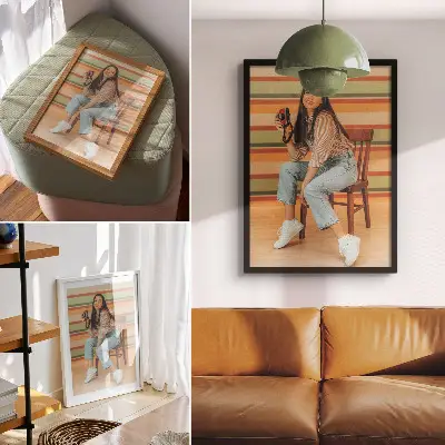 Premium wall art retro horizontal stripes with positive vibes