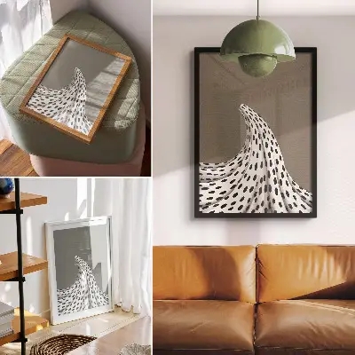 Decorative poster with a minimalist black dots pattern on a beige background